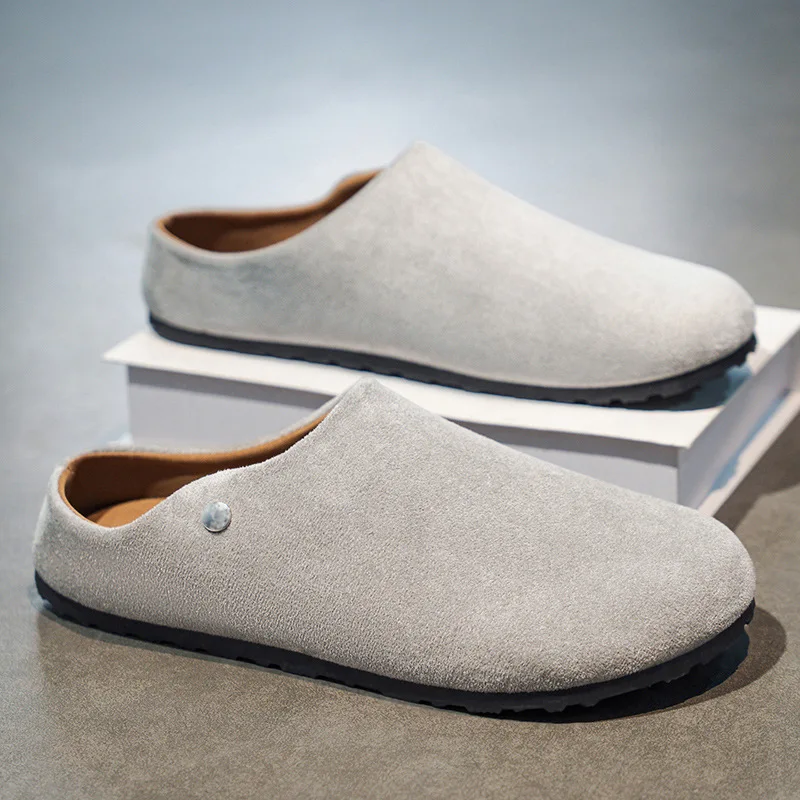 New slip-on backless men's shoes, vintage versatile leather casual shoes, casual closed-toe mules