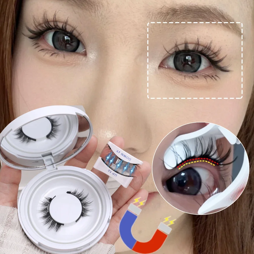 1 Paar natürliche magnetische Wimpern handgemachte 3D natürliche magnetische falsche Wimpern wiederverwendbare magnetische Wimpern Pinzette Set