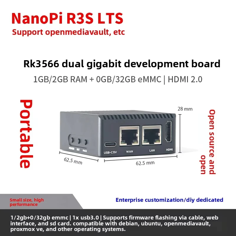 Hot Seller Chipboard FriendlyElec NanoPi R3S LTS SBC  Linux RK3566 Gigabit Ethernet 32GB Network-Attached Storage Portable