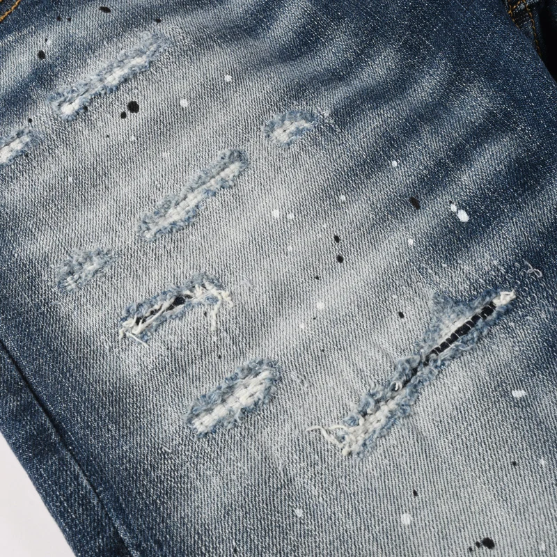 

Fashionable new denim jeans with retro blue stretch slim fit ripple for men, designer retro brand pants for men, hombre