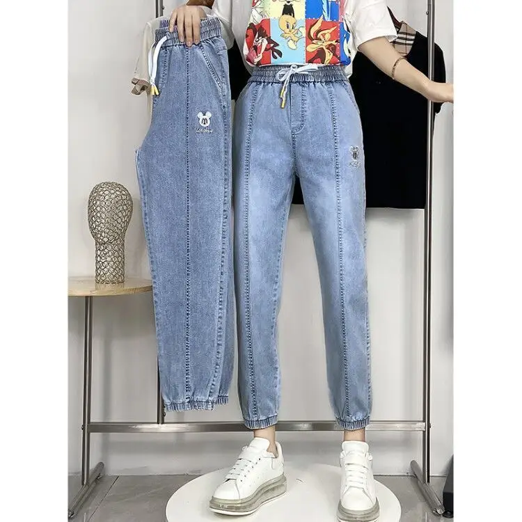 

Женские джинсы с высокой талией, эластичные, свободного кроя, утягивающие, в стиле Dad Sle Harlan, модные, для ранней осени, корейская версия, джинсовые брюки