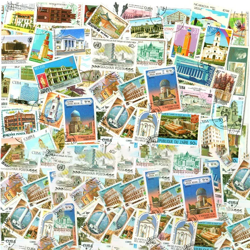 50 100Pcs/Lot Building church castle Topic Stamps World Original Postage Stamp with Postmark Good Condition All different