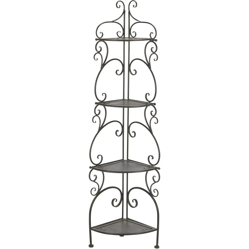 Black Rust Wrought Iron 4-Tier Outdoor Shelving Unit, Fully Assembled