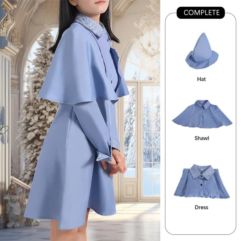 CyAnime Fleur Isabelle Cos Delacour Cosplay Costume Halloween For Women Wizard School Witch Magic Women School Uniform Hat Dress