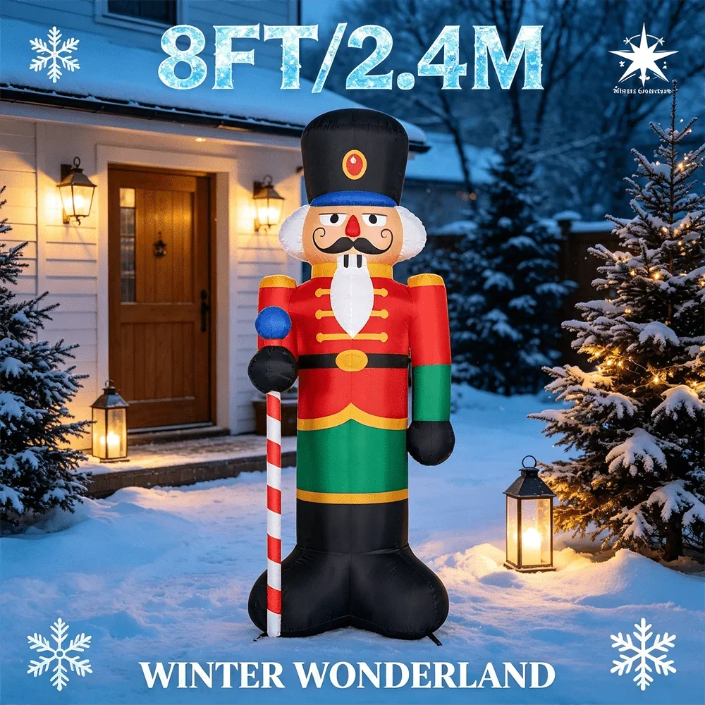 Winter Garden 8FT/2.4M Walnut Soldier Inflatable Model Toy Lighted Blow Up Christmas Decor Backyard Xmas Party Outdoor Ornament