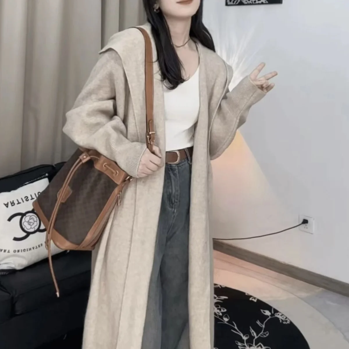 

Women'S Trench Coat Tie-Dye Embellished Tweed Adjustable Folding Modest Handsome Ribbed Raincoats Button-Up Year Trim Washed