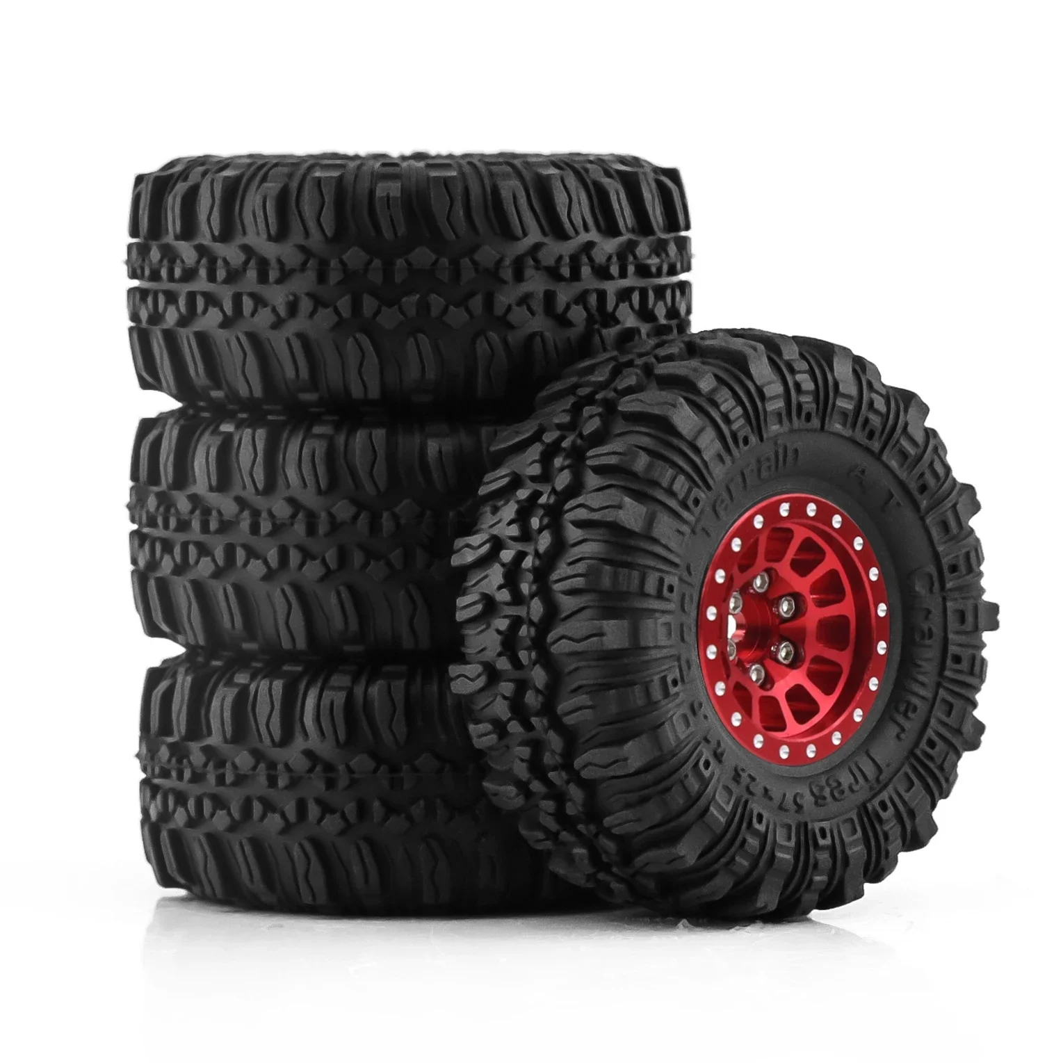 4pcs 57mm Metal 1.0" Beadlock Wheel Rim Rubber Tire Set for 1/18 1/24 RC Crawler Axial SCX24 AX24 TRX4M FCX24 Upgrade Parts