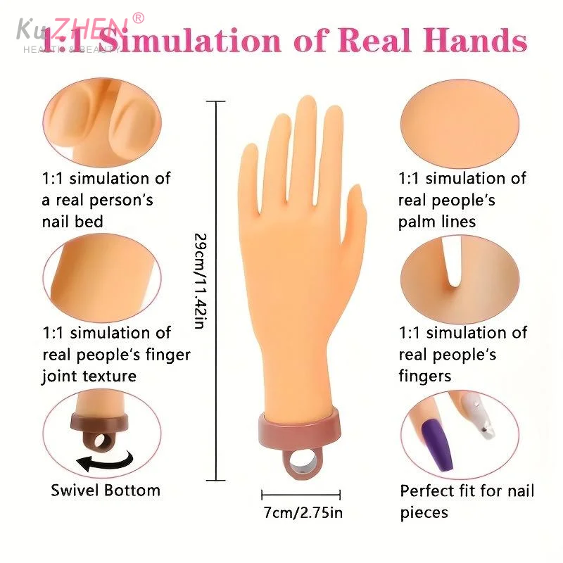 Hand Model Nail Art Fake Hand Flexible Soft Adjustable Plastic Finger Practice Prosthetic Model Manicure Training Display Tool