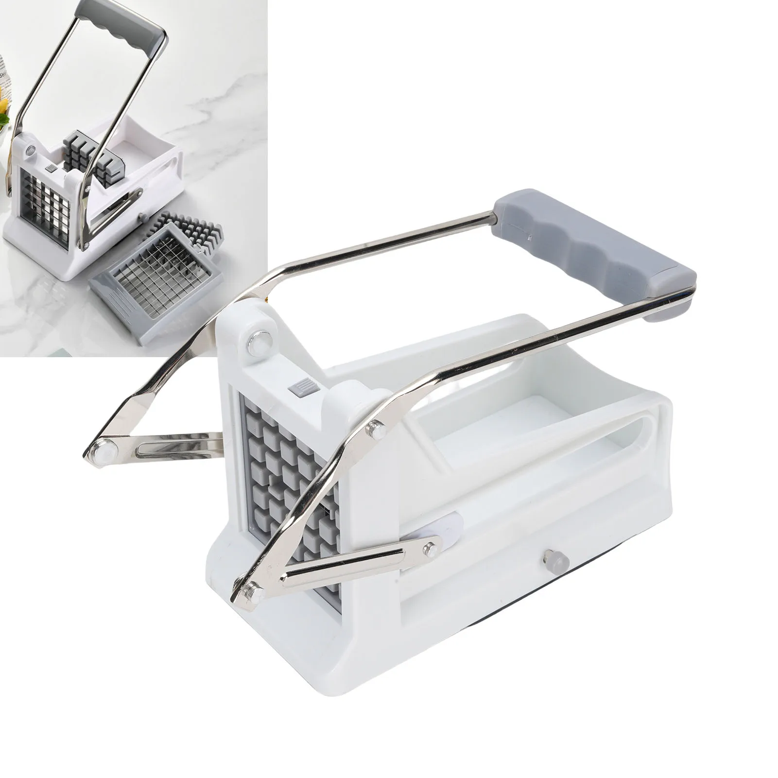 

French Fry Cutting Machine 2 Sets Blades Hand Pushing Multipurpose Stainless Steel Potato Cutter for Carrot Cucumber Vegetable
