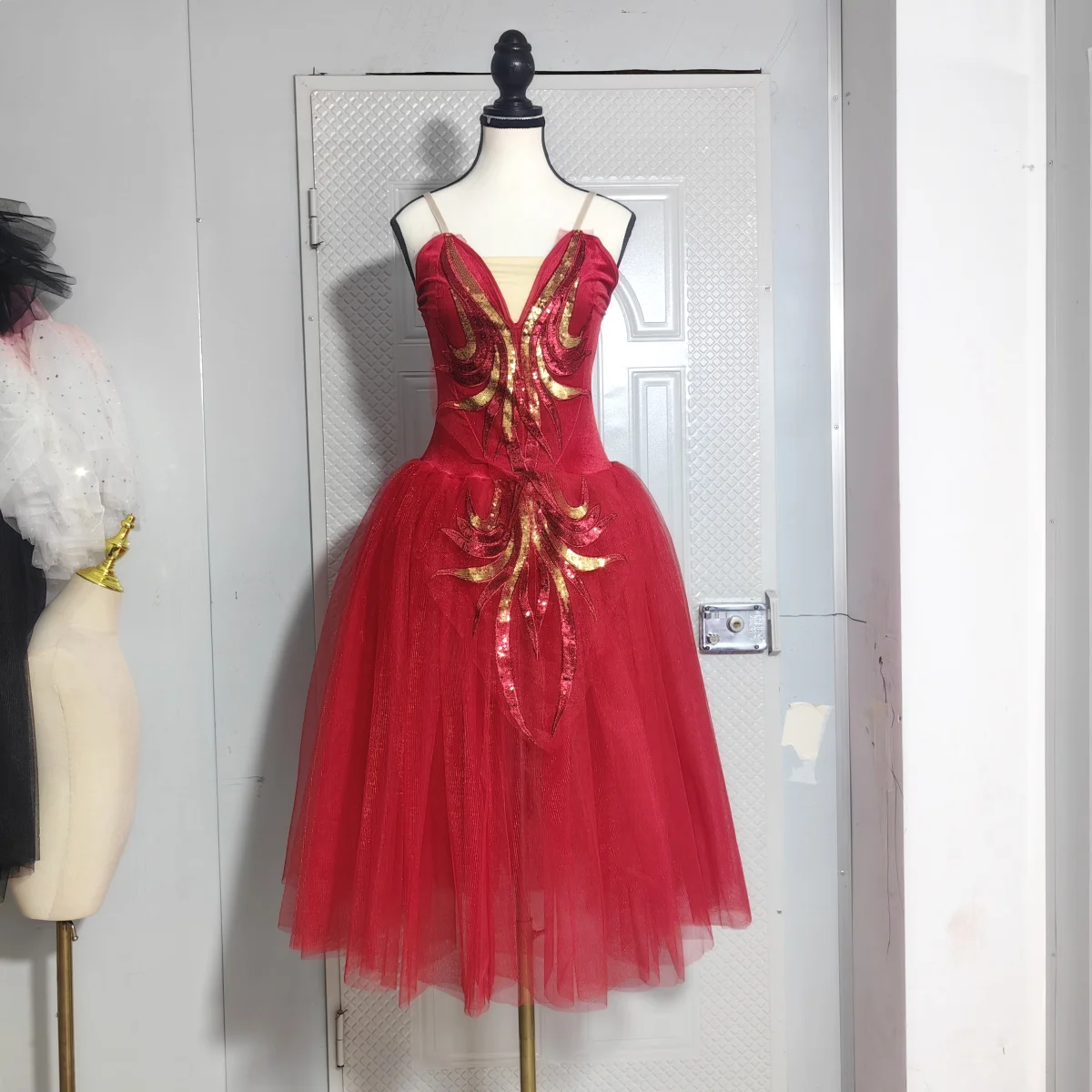 Rode Lange Romantische Ballet Tutu Stager Prestaties Ballet Kostuums Dans Tutu