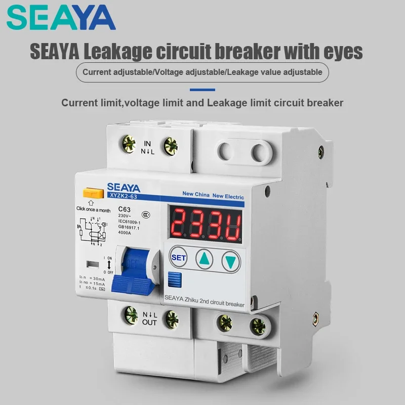 

SEAYA Circuit Breaker Leakage Prevention Switch C63 50Hz 220V/230V Protective Device Over And Under Voltage XYZK2-63 1P+N