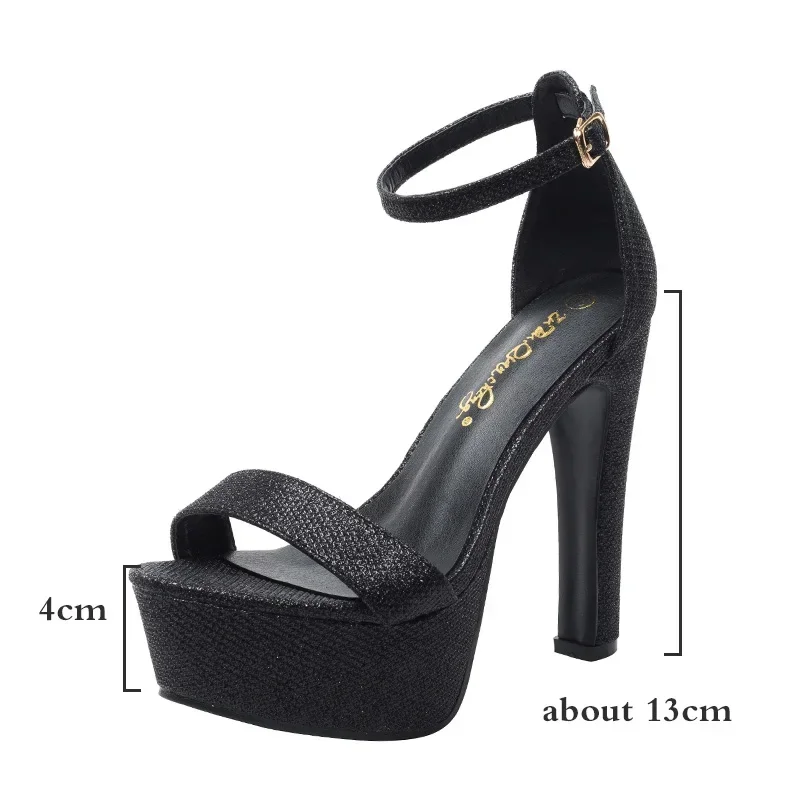 Sexy Party Pumps Open Toe Ankle Strap Heels Sequins Platform Sandals 2024 Trend Ladies Shoes 34 New Summer Women High Heels