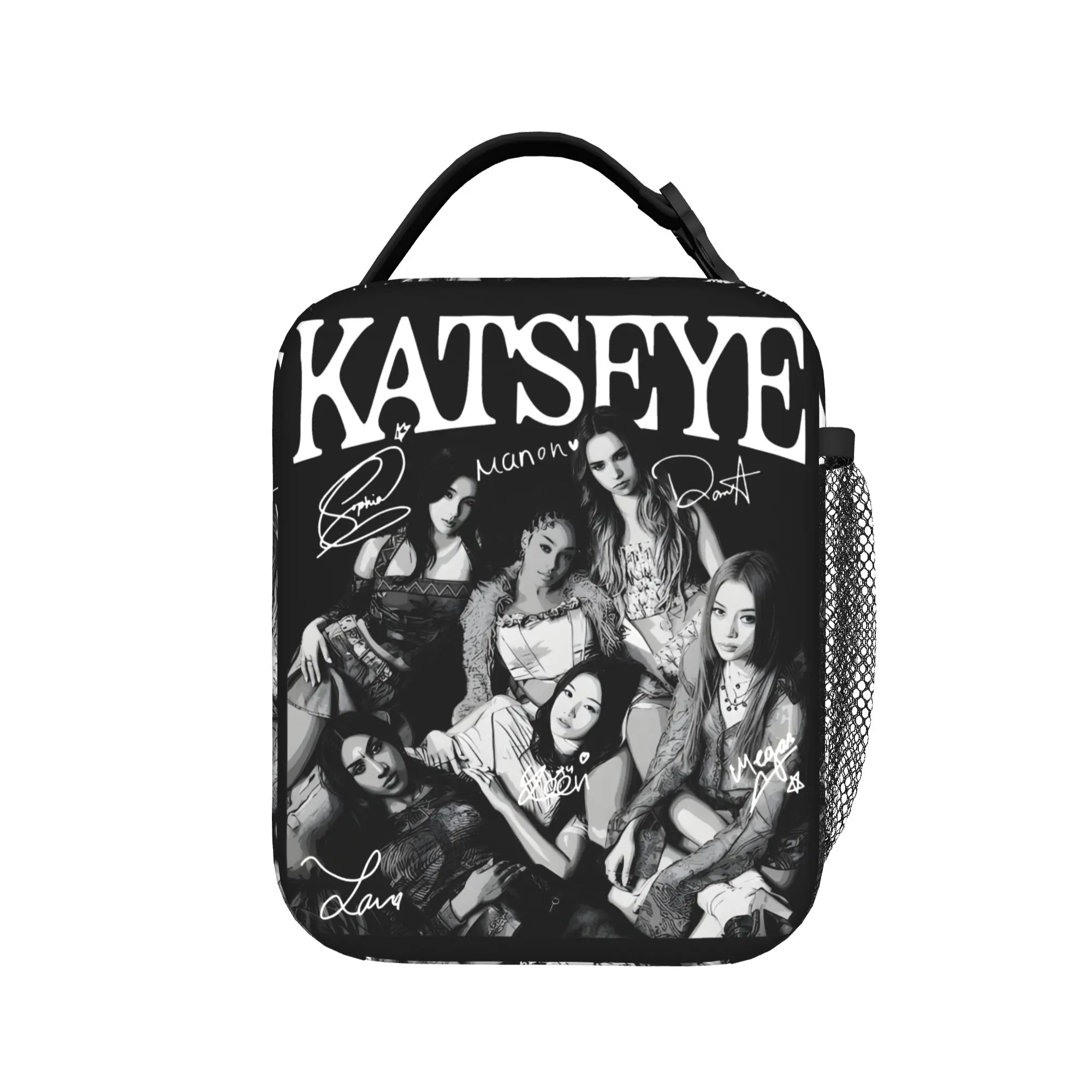 Katseye Girl Group Members Signatures Lunch Bag  School Lunch Box For Child Designer Tote Food Bags Portable Zipper Cooler Bag