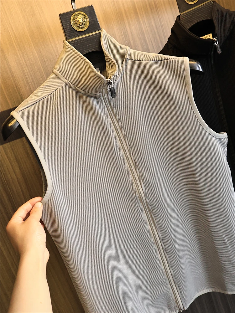 

Outdoor Men's Pure Color Stand Collar Reflective Sports Vest Quick Dry Knitted Elastic Texture Fashionable Urban Style Summer...