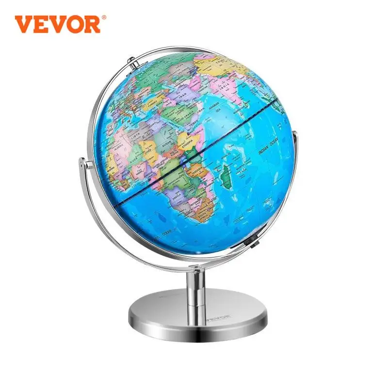 VEVOR Rotating World Globe with Stand 13 in/330.2 mm Precise Time Zone ABS Material 720° Spinning for Kids Geography Education