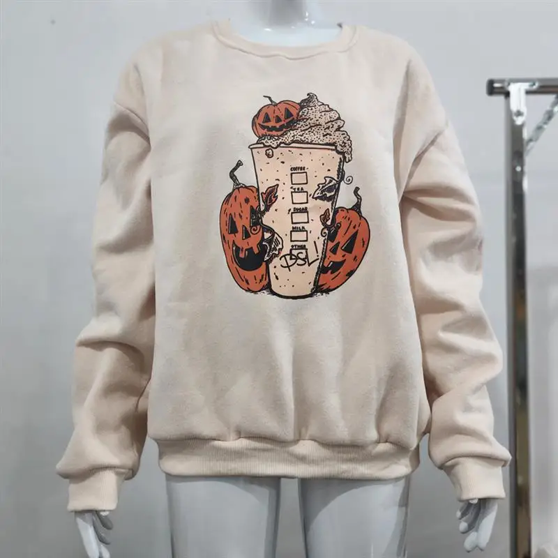 Loween Pumpkin Long Face Sweat à capuche femme longue Sve Sweatshirt Collection hiver confortable Polyester Crew Ne pull