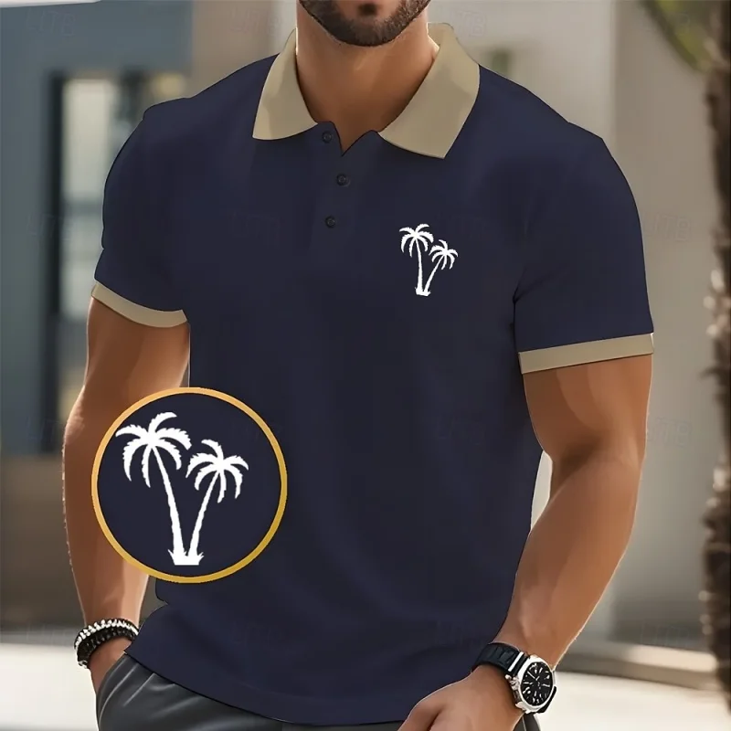 Fashion 3D Letter Stripe Print Polo T Shirt For Men Business Casual Lapel Short Sleeve Loose Tee Top Summer Breathable Golf Wear