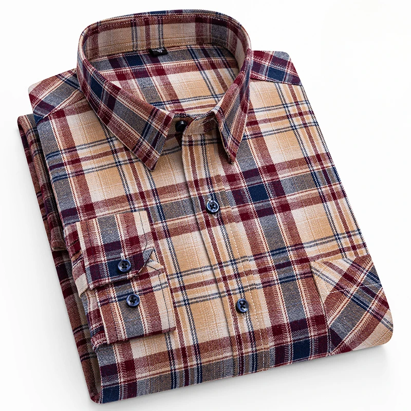 New in shirt plus size Casual long-long-sleeve shirts for men 100%cotton sanding retro tops soft plaid vitage elegants clothes