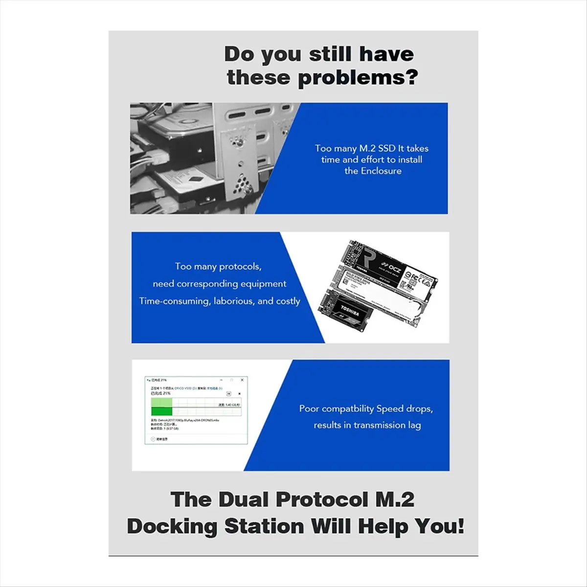 AAAE  Dual Protocol M.2 SATA SSD Docking Station Base External SSD Hard Disk Enclosure Online Reading Writing Speed