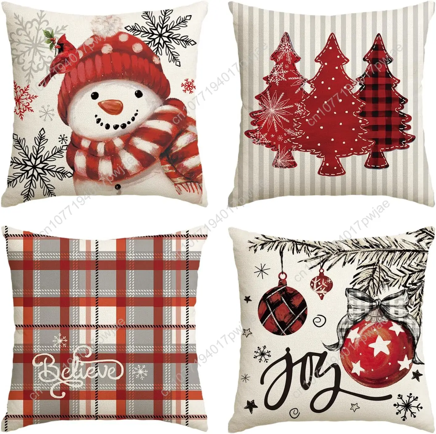 

AVOIN colorlife Winter Snowman Joy Snowflake Christmas Red Throw Pillow Covers, 18 x 18 Inch Xmas Tree Winter Holiday Buffalo Pl