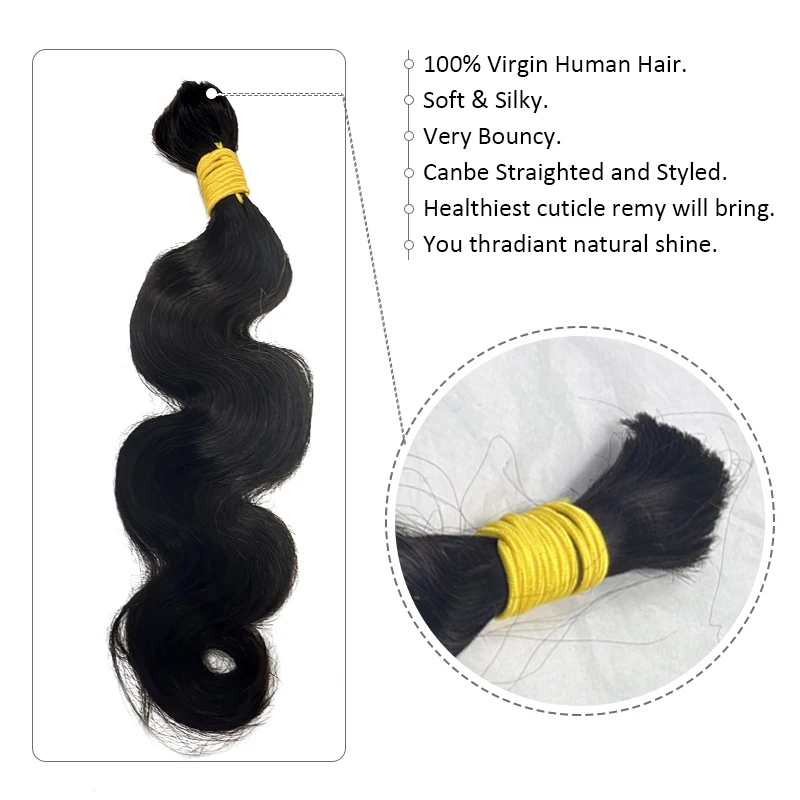 Body Wave Human Hair Bulk สําหรับ Braiding บราซิล Remy Human Hair Bulk ไม่มี Weft สําหรับ Boho Braids Double Drawn Bulk Hair Extensions