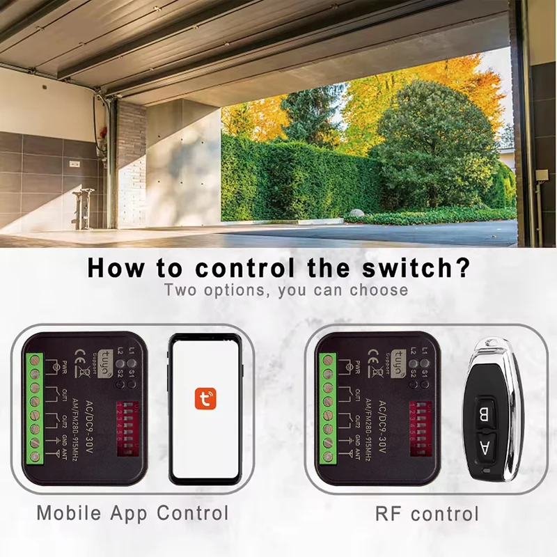 YNG206 Tuya WiFi Receiver Motor Controller 2CH 9-30V 85-250V 300-868MHz for Electric Gate Remote Control Garage Door Opener