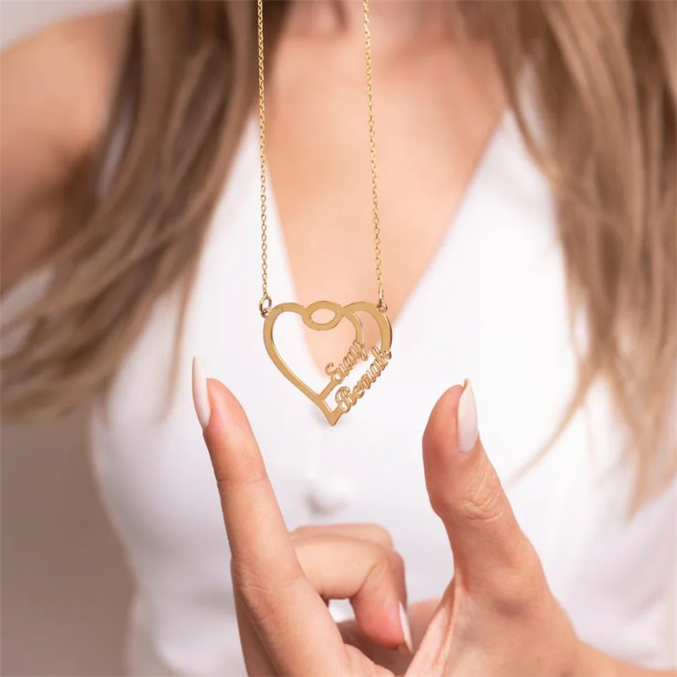 Custom Heart Name Plate Necklace Personalized Stainless Steel Jewelry Multiple Names Pendant Women Chain For Couples Gifts