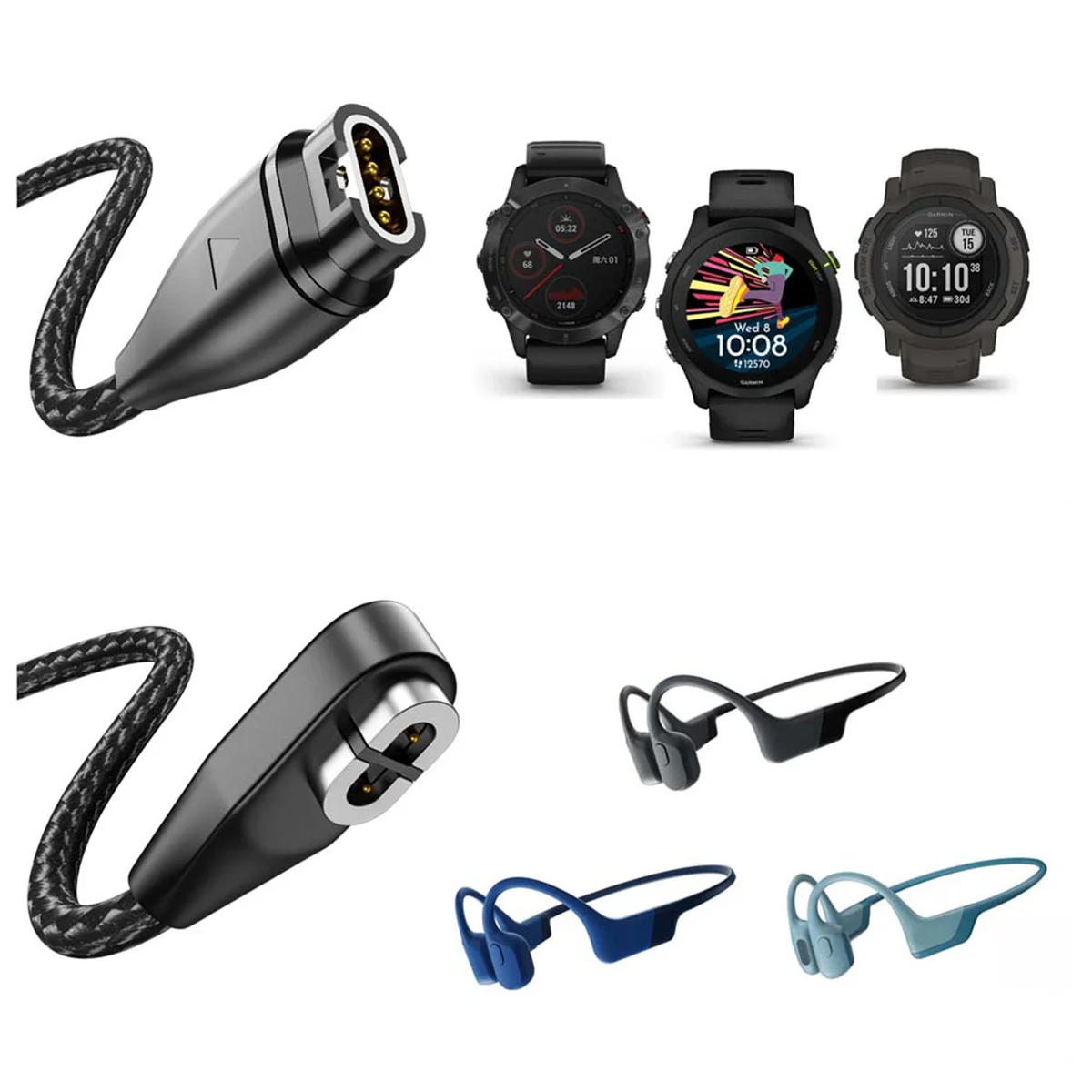 POP-l2-In-1 كابل شاحن سلك مرن لـ Garmin/Shoin AS800/S810/S803 سماعات توصيل العظام الرياضية