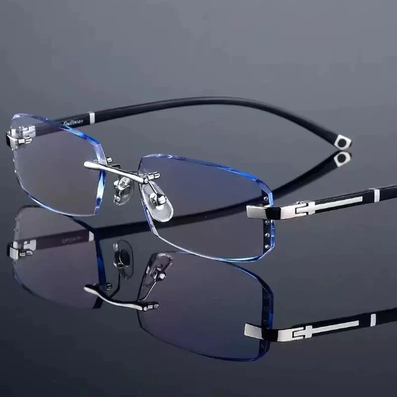 

Cut Edge Presbyopic Glasses Photochromic Frameless HD Anti Blue Reading Glasses Men's TR90 Anti Fatigue Presbyopia Clear Glasses