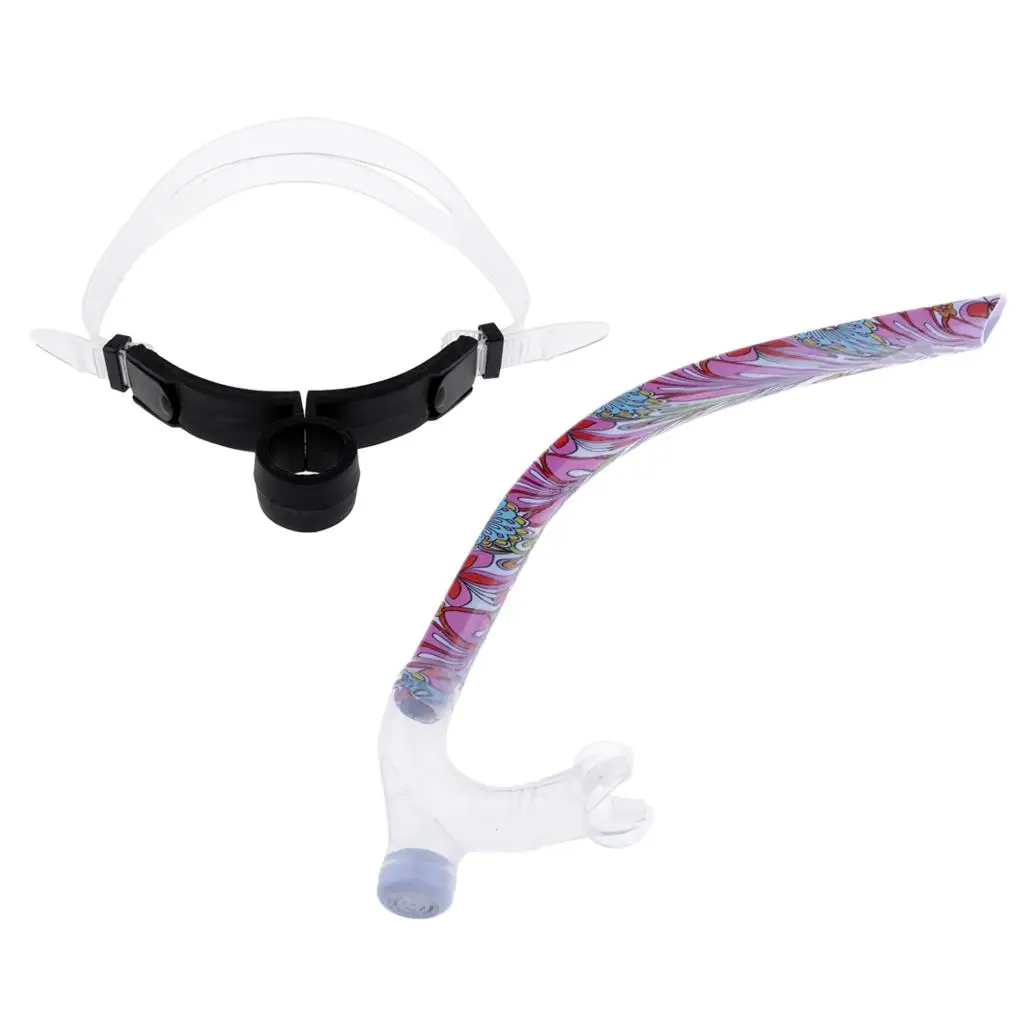 

Front Snorkel for Swimmers Swimming Training Center Mount Comfort Silicone Mouthpiece Swim Snorkel Tube W/Adjustable Head Strap