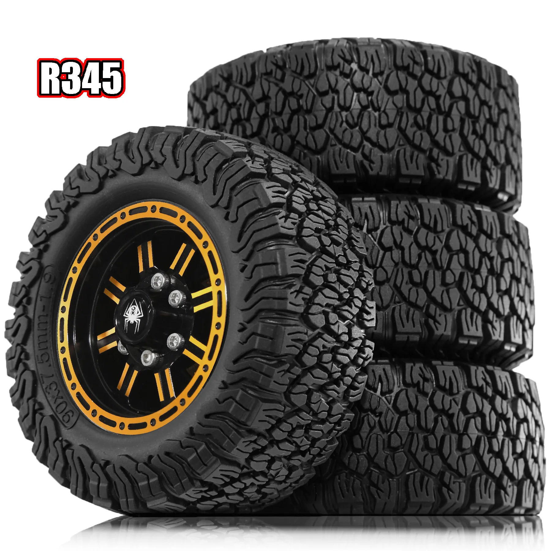 RED SPIDER 4Pcs 1.9 In 90mm Rubber RC Tires & Metal Wheel Rims Set For  TRX4 SCX10 II III D90 RC Off‑road Vehicle Upgrade Parts