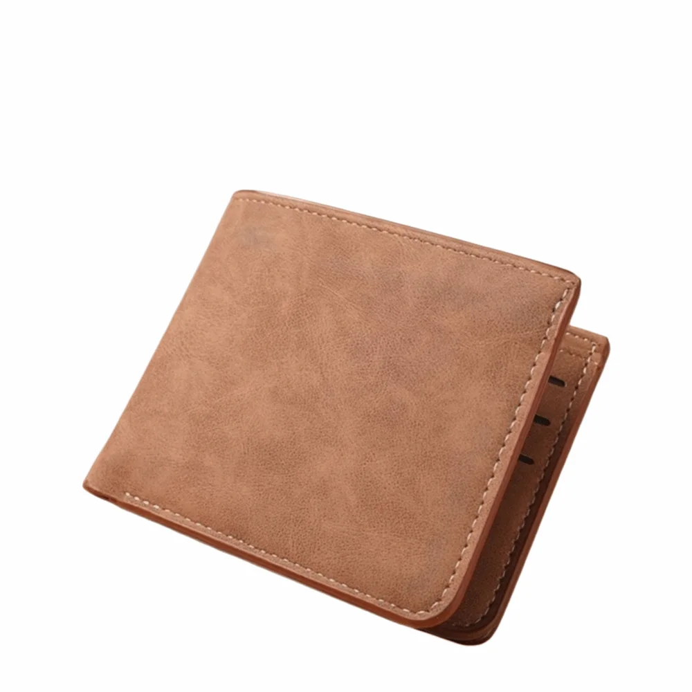 New Folding Men's Leather Wallet Matte Solid Color Coin Purse Thin Simple Short Wallet Travel