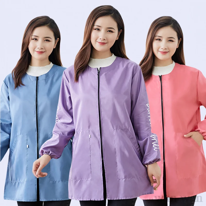 New Waterproof Work Clothes Pet Shop Uniforms Beauty Salon Long Sleeve Apron Barber Shop Anti Hair Smock Cooking Oil Proof Gown