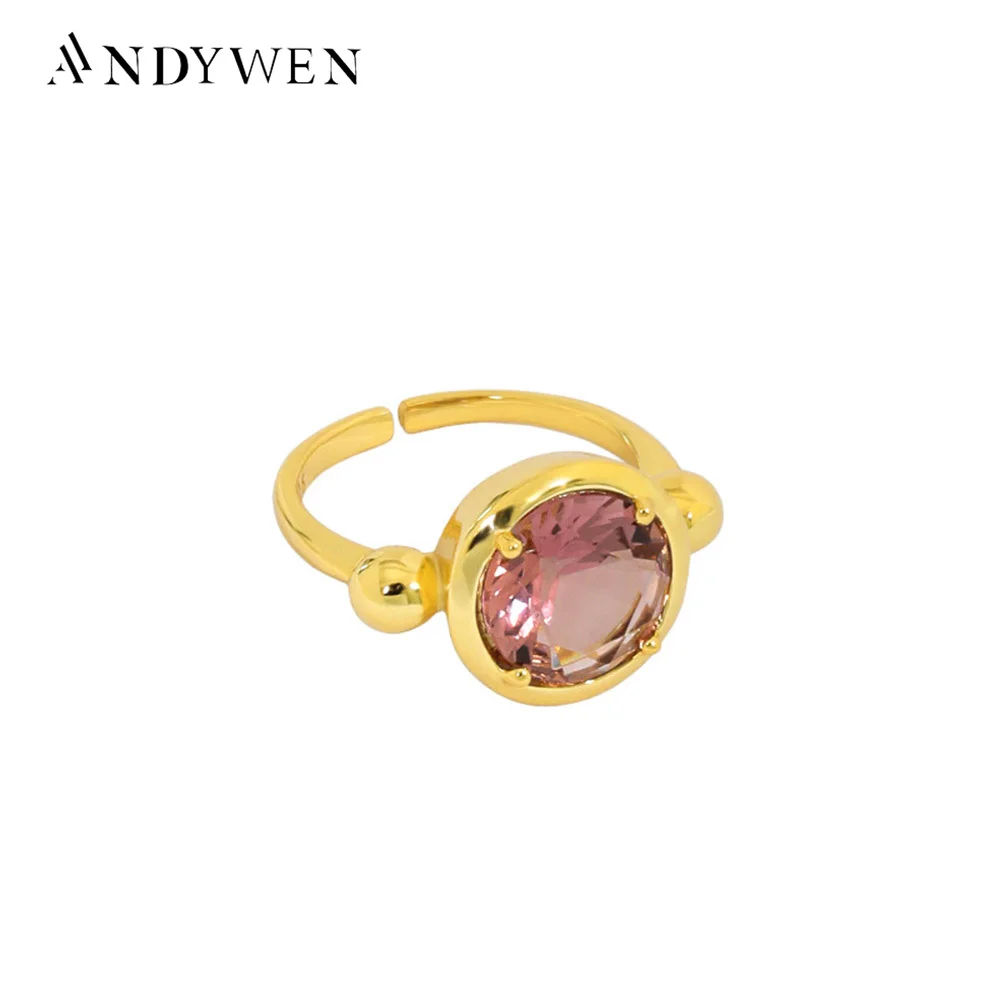 ANDYWEN 925 Sterling Silver Big Brown Zircon Resizable Rings 2021 Wedding Gift Jewelry Large Fashion Thick Jewelry Gift Round