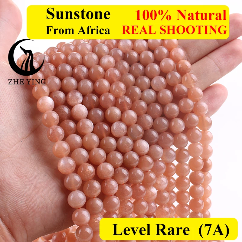 Zhe Ying New Genuine 7A Sunstone Beads Round Loose Healing Energy Stone Beads for Jewelry Making DIY Bracelets Necklace 15''