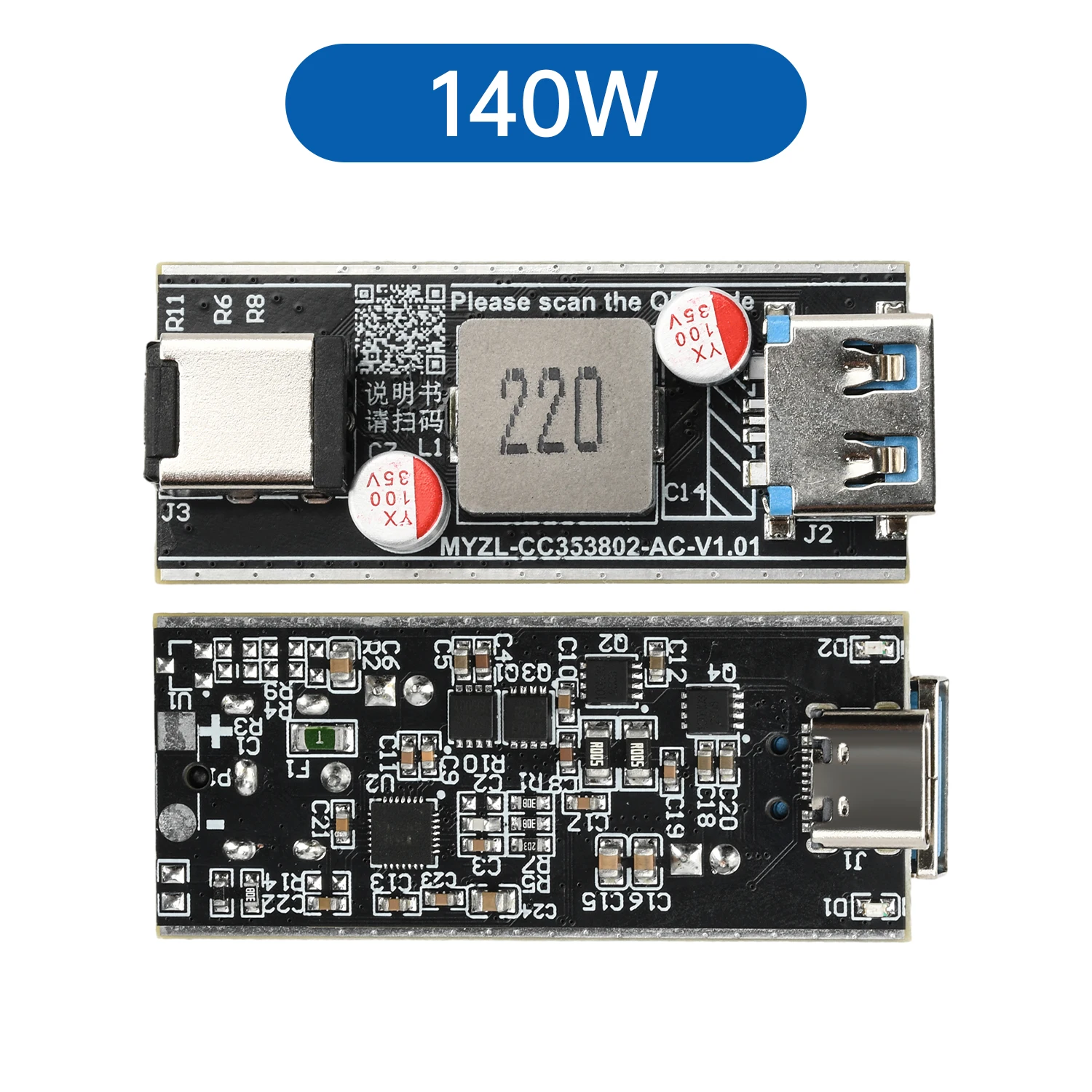 Smart 140W PD3.1 Charger Module: All Protocols Compatible, USB-A/C Dual Port Desktop Fast Charging with Protection