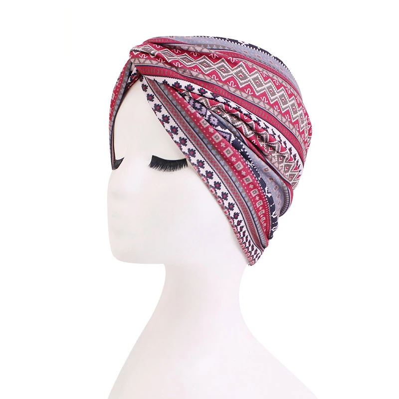 

Bohemian Print Women Muslim Twist Knot Hijab Bonnet Chemo Cap Arab Headwrap Head Scarf Beanies Hair Loss Hat Femme Indian Cover