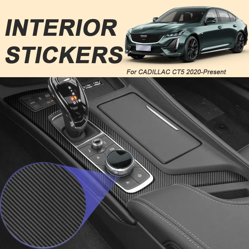

For CADILLAC CT5 2020-Present LHD Car Carbon Interior Sticker Window Lifting Panel Decal Gear Door Protective Film Accessory