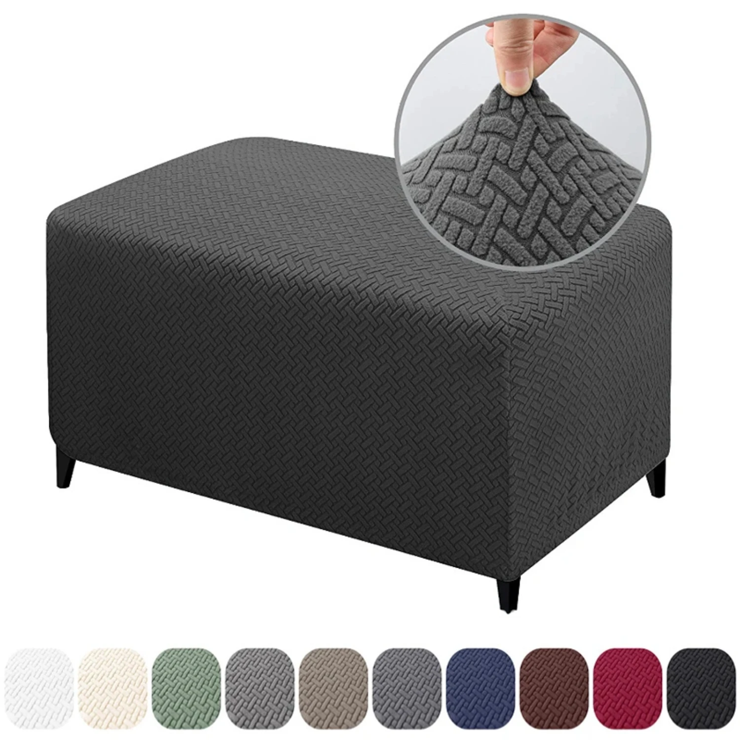 High-quality, Luxurious, and Durable Rectangular Ottoman Chair Cover - Stylish, Elegant, and All-inclusive Jacquard Foot Stool P