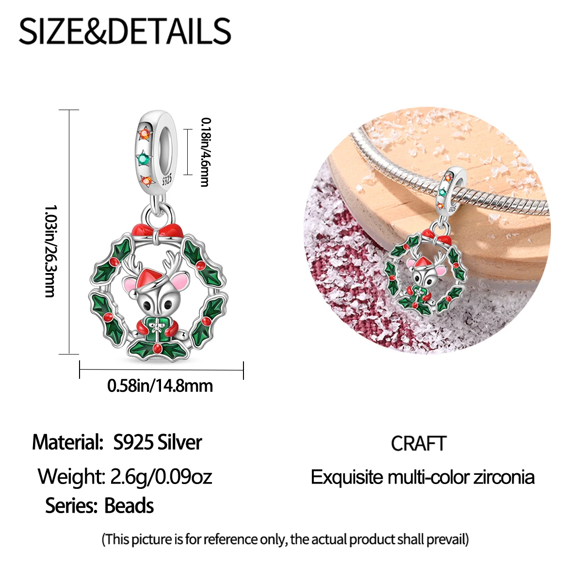 سحر الأصلي 925 فضة عيد الميلاد الرنة قلادة الخرز صالح سوار Diy غرامة هدية المرأة حساسة مجوهرات الإكسسوار