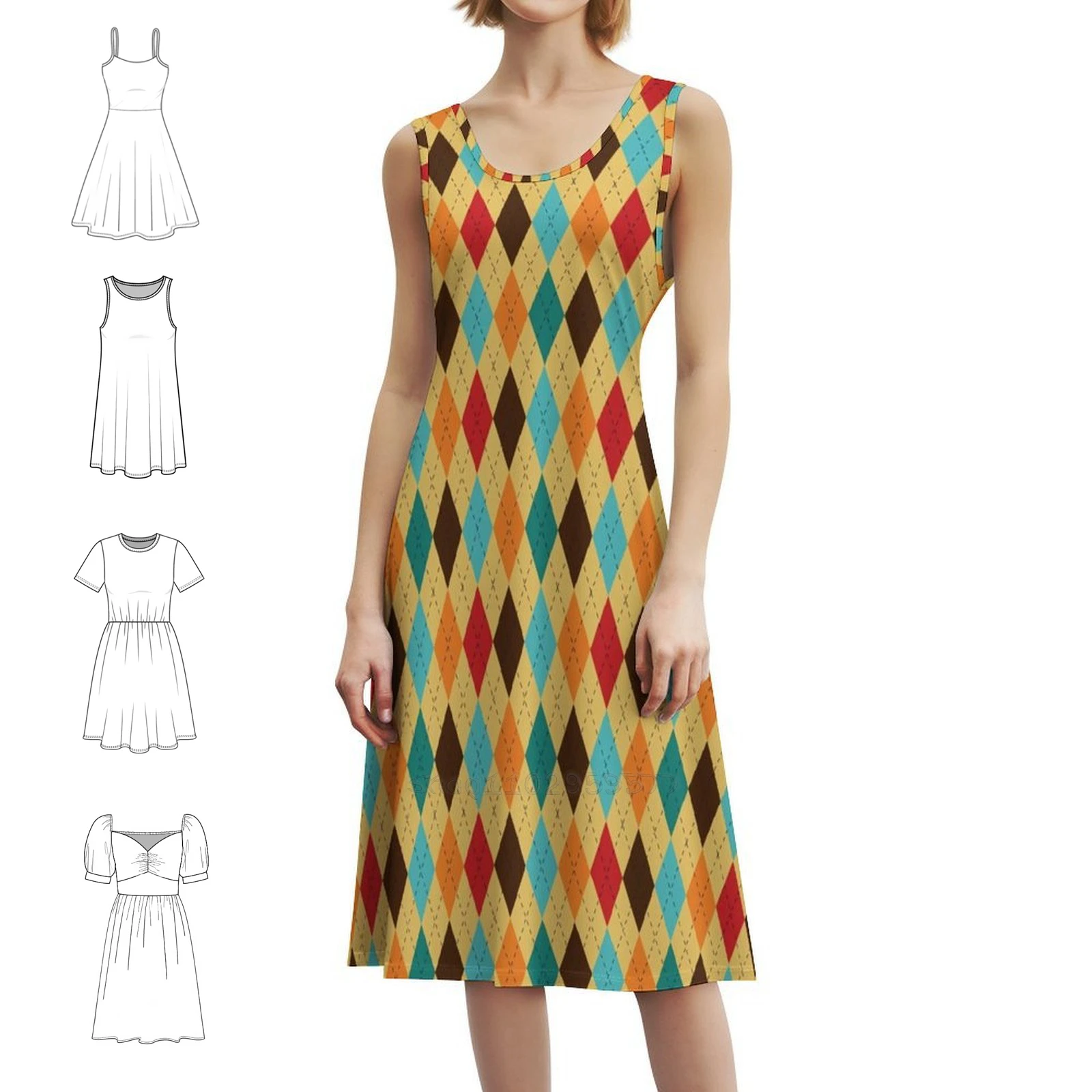 

Версия с узором Argyle 1, богемное платье без рукавов для женщин, пляжные вечерние платья с принтом Argyle, геометрический узор, бесшовное, лучшее