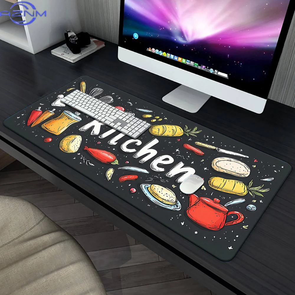 Oversized Kitchen Gaming Mouse Pad And Desk Mat Featuring a Non-Slip Rubber Base And a Smooth Surface Adorned with Vibrant Food