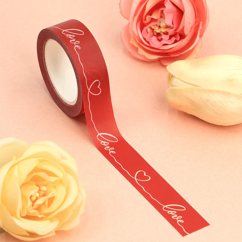 2022 New 1PC 15mm*10m Decorative Valentine Red Love and Heart Washi Tape Scrapbooking Masking Tape Office mask washi tape