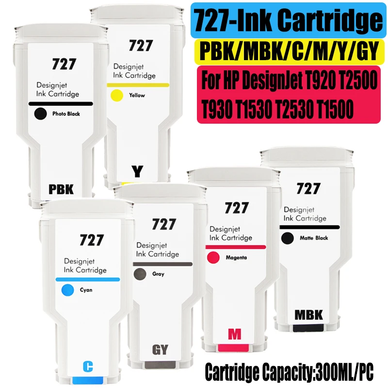 

For HP 727 300ML Ink Cartridge for hp DesignJet T920 T930 T1500 T1530 T2500 T2530 Printer and With Chip