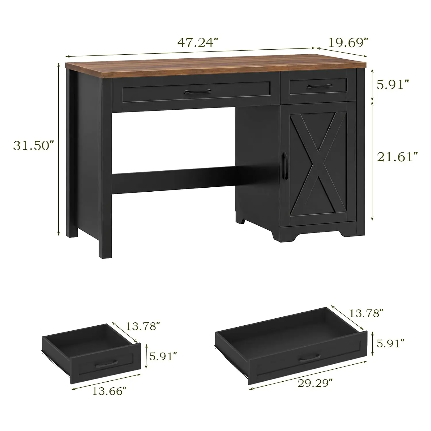 Executive Desk with Storage Cabinet, Office Computer Workstation, Black Brown, Customized