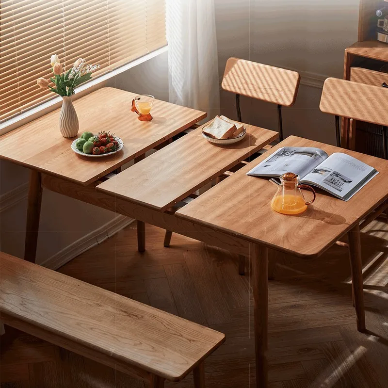 Nordic solid wood retractable dining table small apartment dining table and chair combination folding household Japanese log din