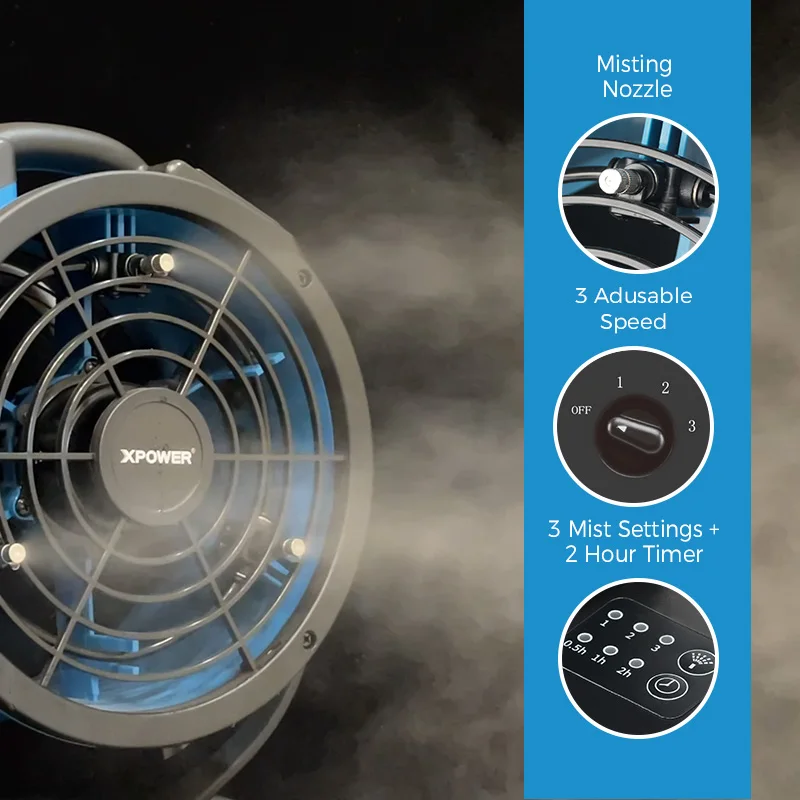 مروحة رذاذ XPower FM-68W تبريد خارجي تتأرجح شديدة التحمل قوية عالية السرعة مثالية للتخييم والباحات والنزهات والمزيد