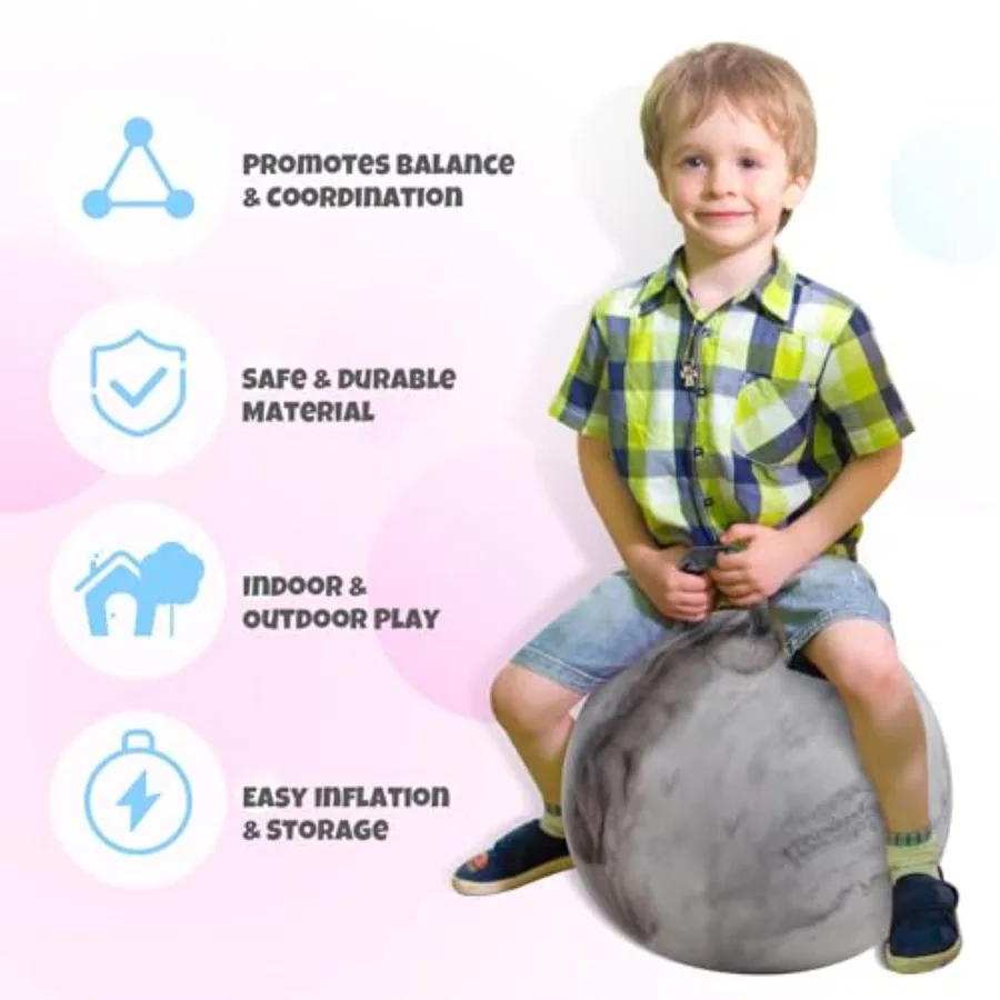 الراكب العلوي 6 قطعة كرة هوبر للأعمار 3-6 18 بوصة كرة نطاطة قابلة للنفخ مع مقبض متعة داخلي في الهواء الطلق كذاب القفز هوبي #5