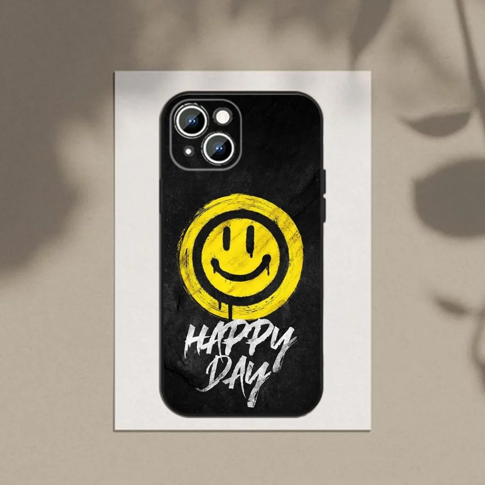 Fashion Street Twisty Happy Face Phone Case For Apple iPhone 15,14,13,12,11,XS,XR,X,8,7,Pro,Max,Plus,mini Silicone Black Cover