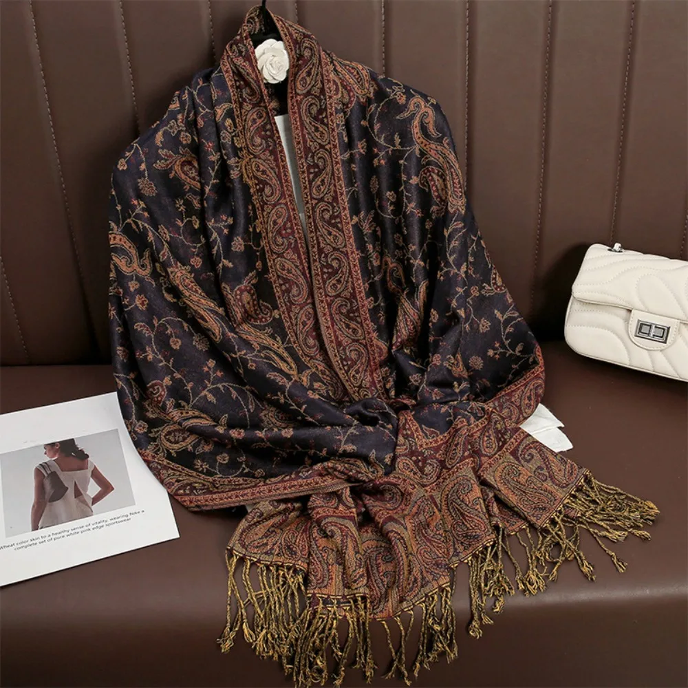 

Vintage Warm Tassel Blanket Shawl Printed Thickened Cashmere Shawl Ethnic Pashmina Bohemia Poncho Hijab Women